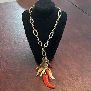 Chico's Gold, Beige and Orange Chili Pepper Necklace